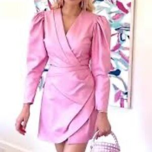 Madelene smon faux leather Barbie  pink Long Sleeve Dress size small